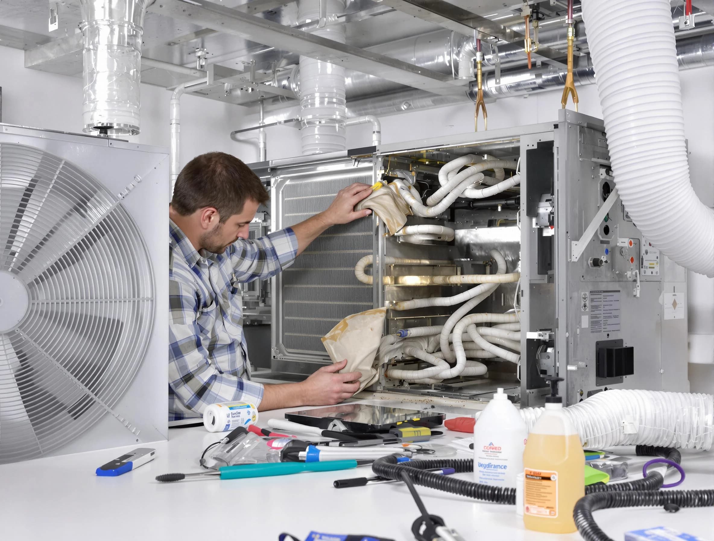 Scott Air Duct Cleaning specialist performing precision AC coil cleaning in Scott