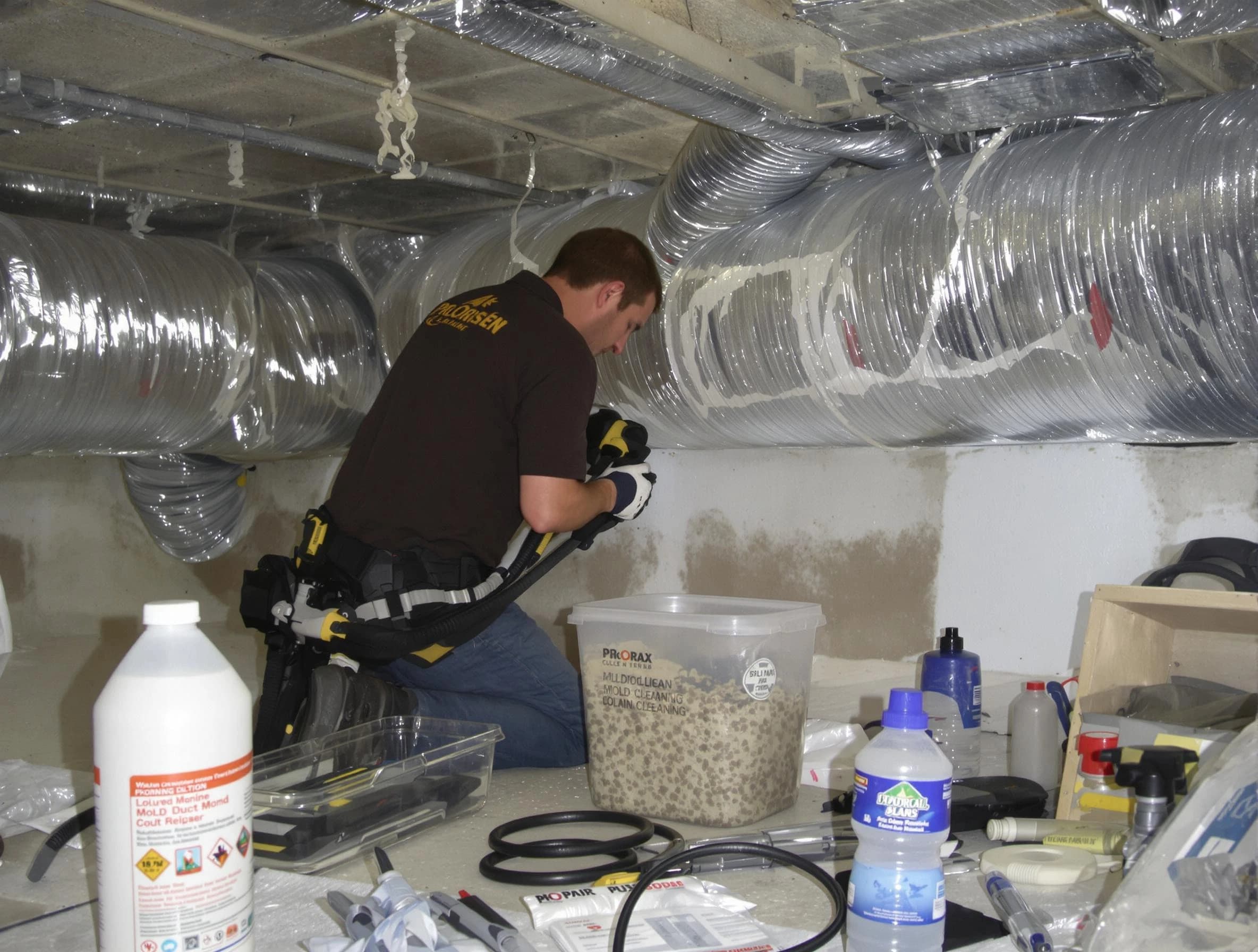 Scott Air Duct Cleaning specialist performing professional mold removal from air ducts in Scott