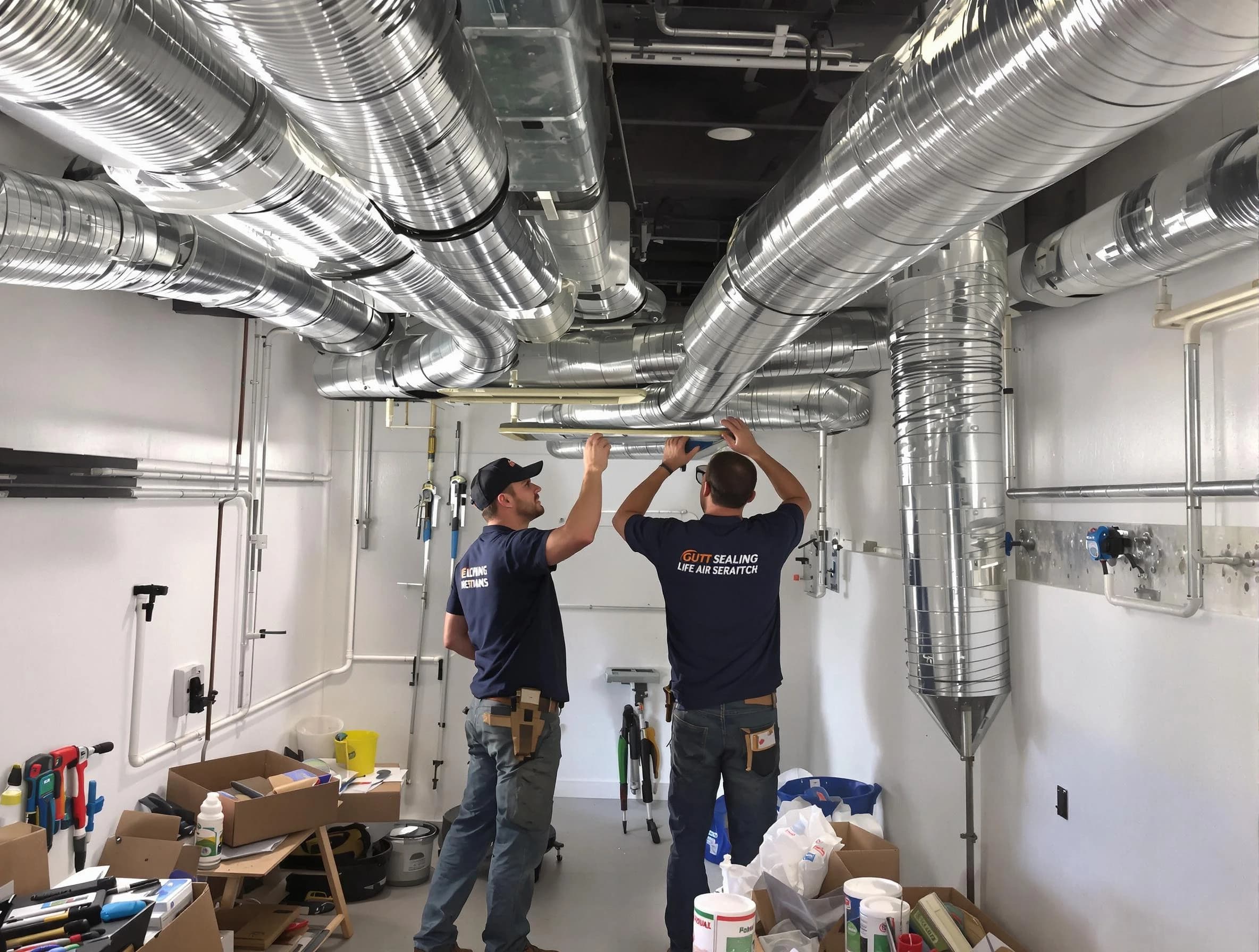 Scott Air Duct Cleaning technician applying professional duct sealing solutions in Scott