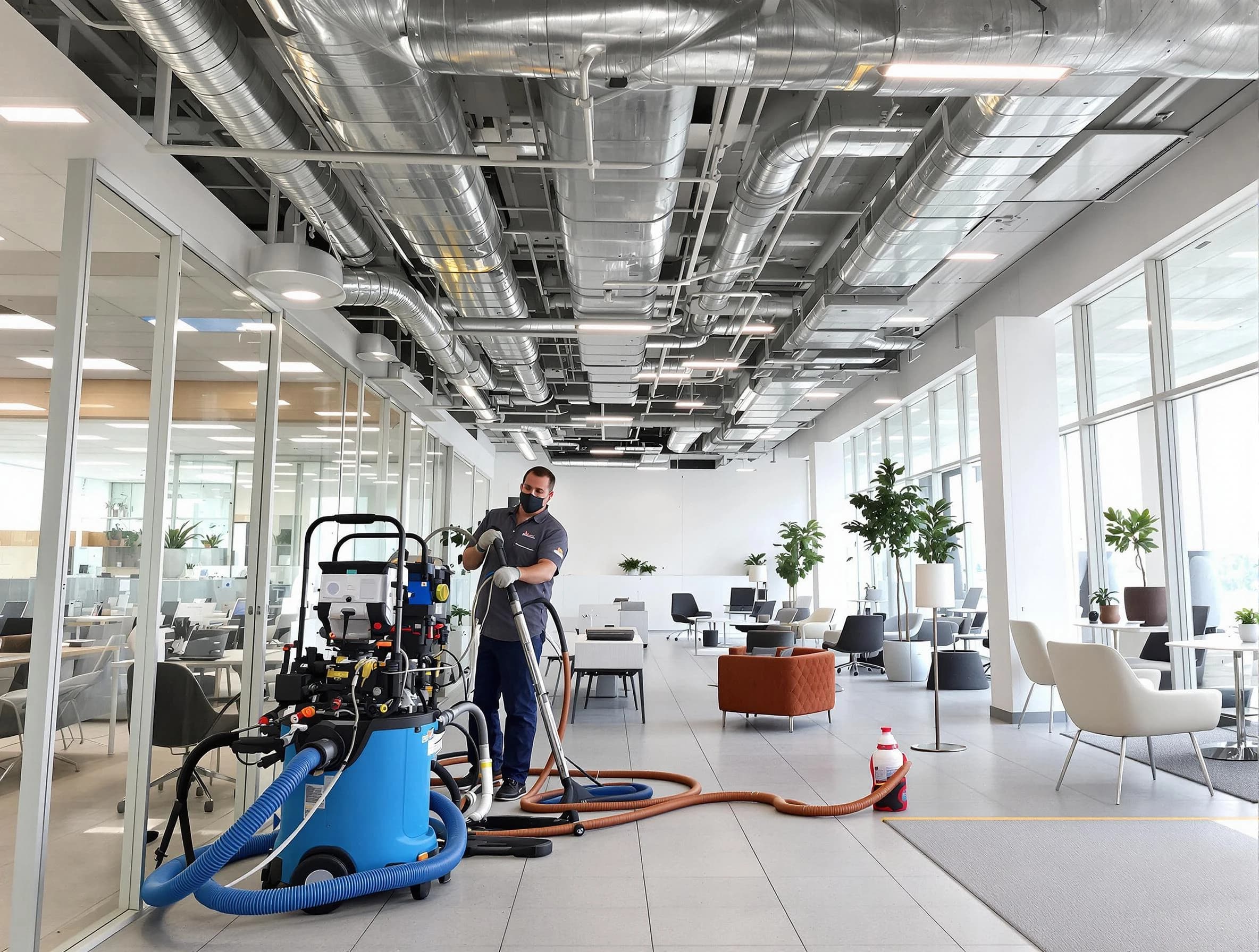 Scott Air Duct Cleaning team conducting comprehensive commercial duct cleaning at a business location in Scott