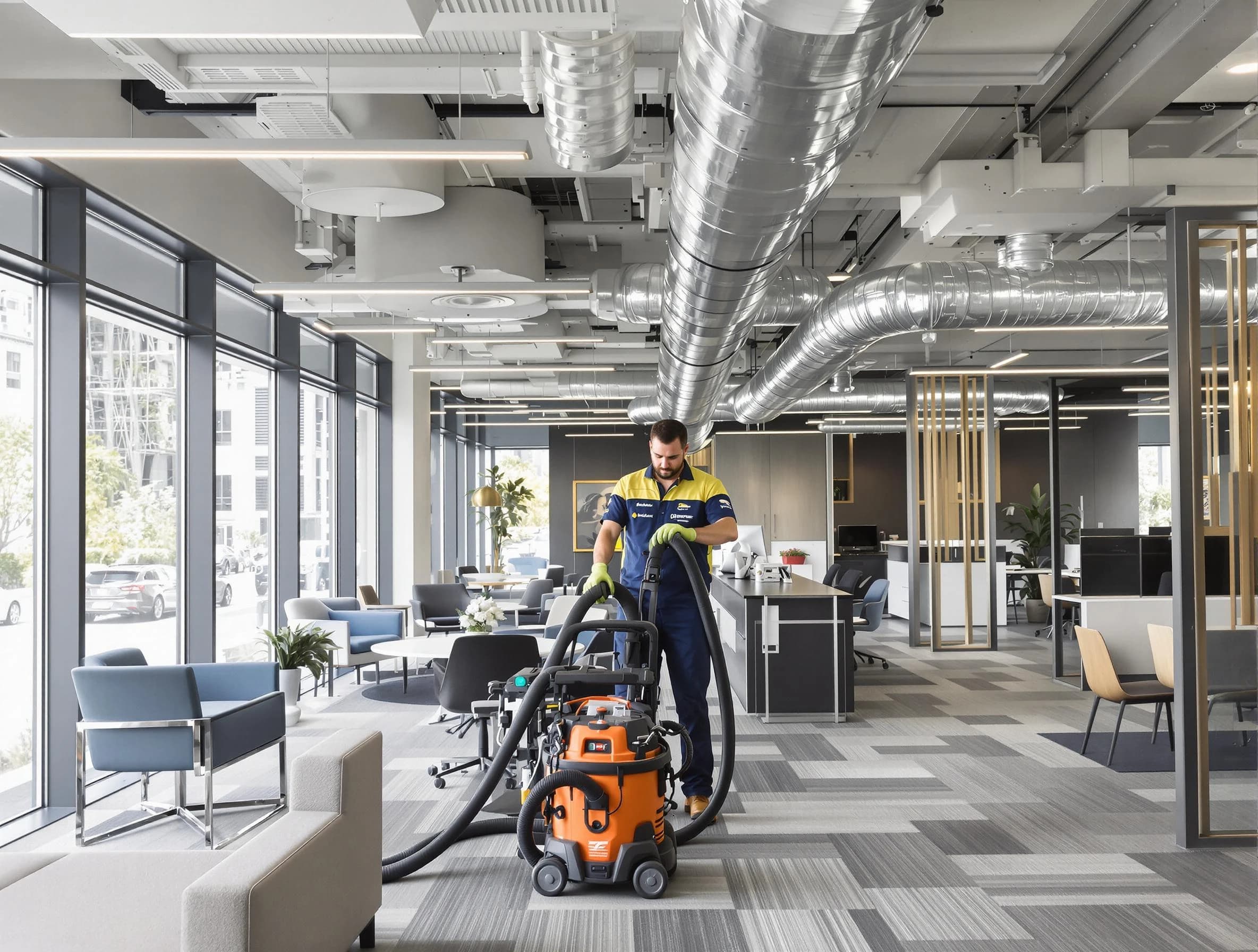 Scott Air Duct Cleaning team performing thorough commercial duct cleaning at a Scott business center