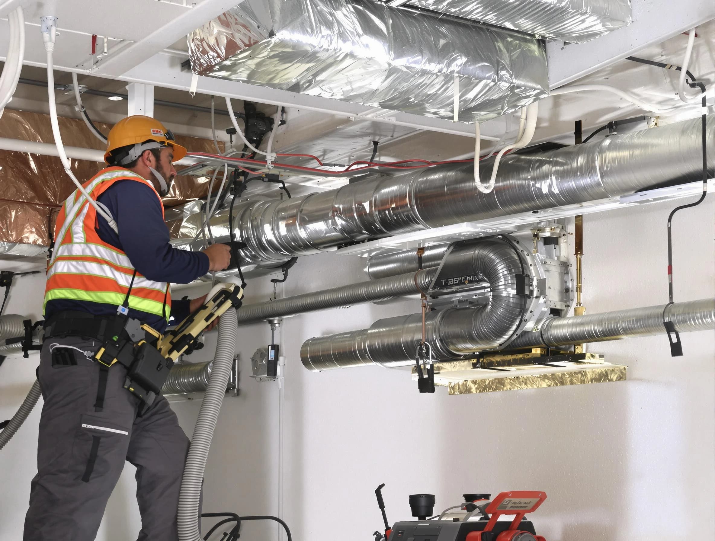 Scott Air Duct Cleaning technician performing precision vacuum insulation removal in a residential property in Scott