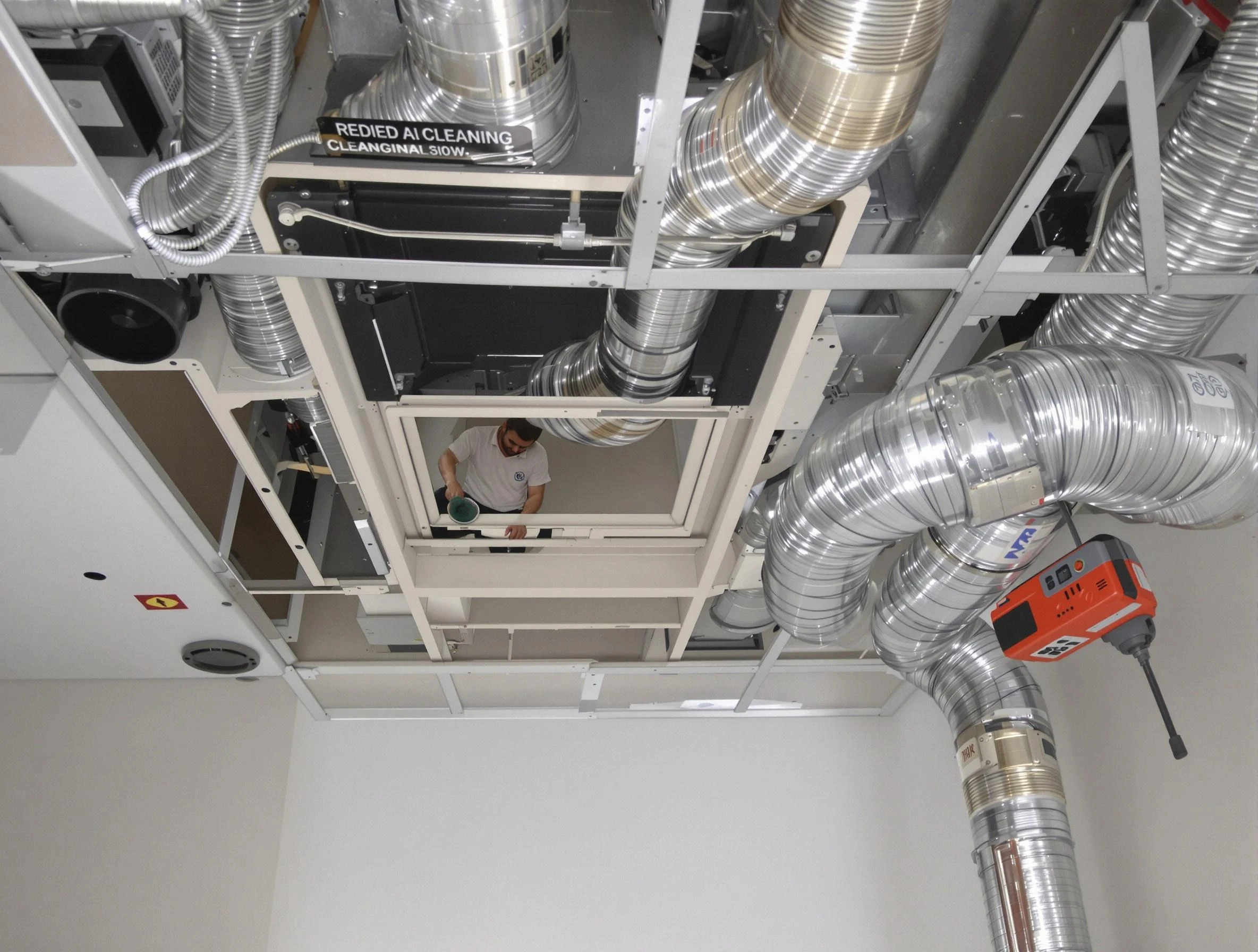 Scott Air Duct Cleaning technician performing detailed central duct system cleaning in Scott