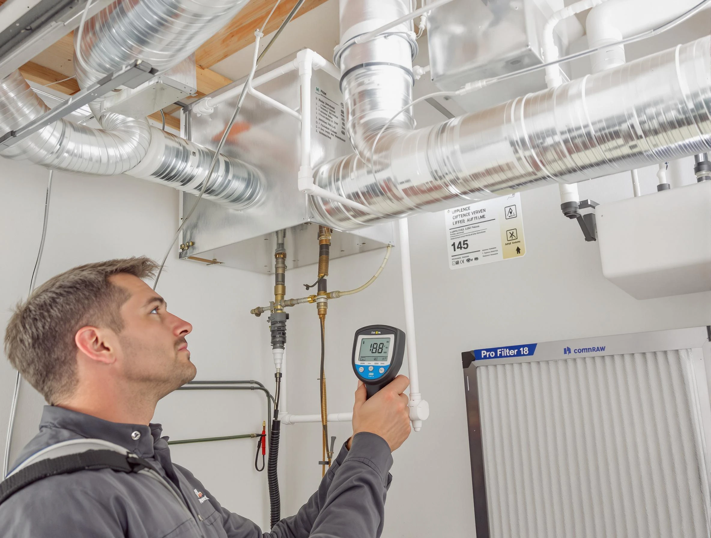 Scott Air Duct Cleaning expert conducting detailed filter system inspection using diagnostic tools in Scott