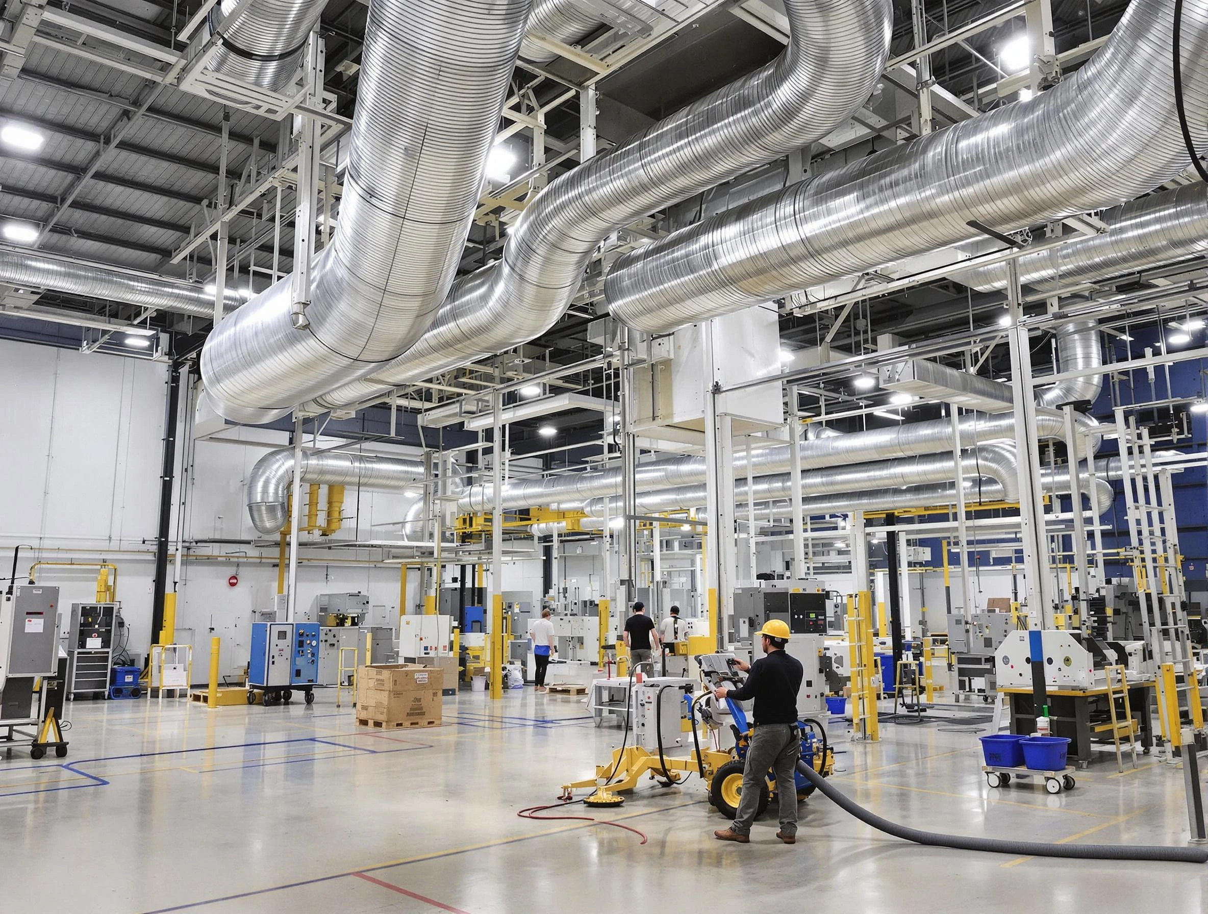 Scott Air Duct Cleaning team performing comprehensive industrial duct cleaning at a large facility in Scott