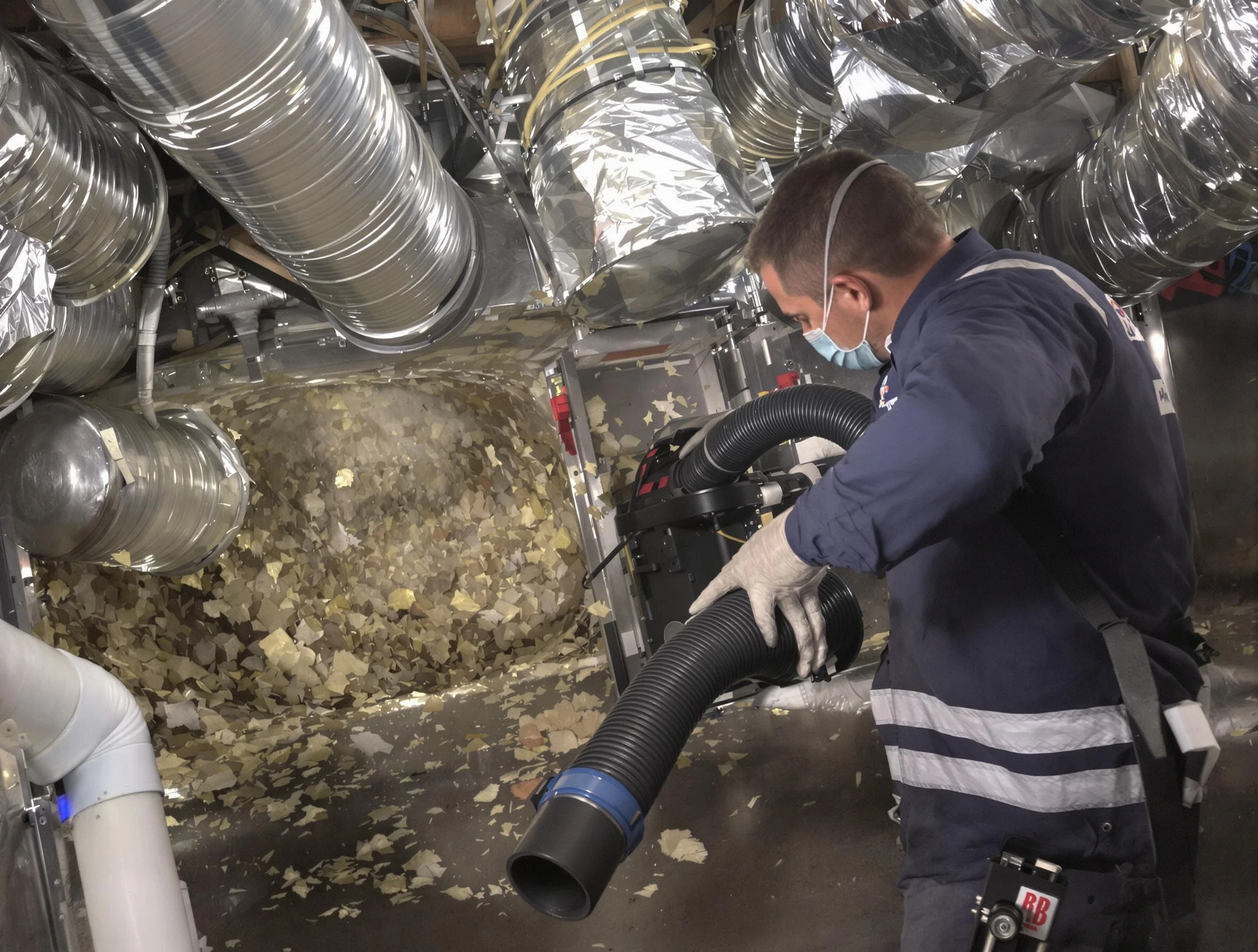 Scott Air Duct Cleaning specialist operating negative pressure cleaning equipment for thorough duct maintenance in Scott